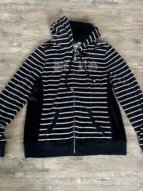 Vintage bcbg Black & White Striped Velour Zip Hoodie